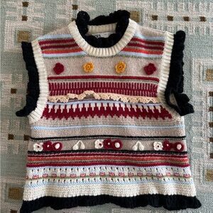 Zara Multicolor Striped Knit Sweater with Black Trim